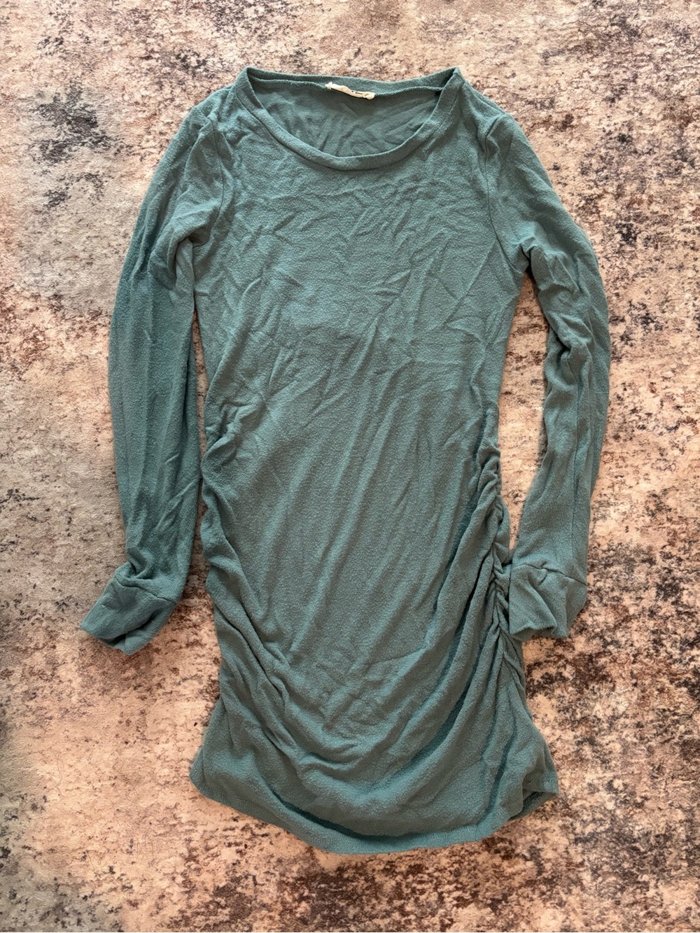 Little Miss Long Sleeve Ruched Side Tunic Dress in Teal Green